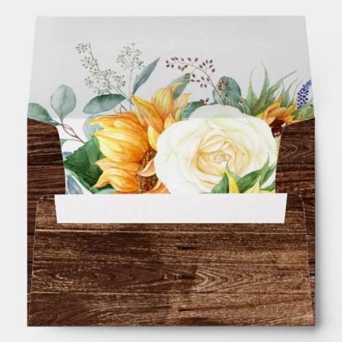 Bold Country Sunflower  Wood Wedding Invitation Envelope