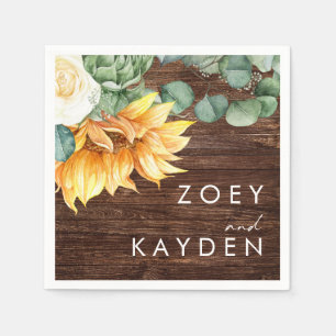 Bold Country Sunflower Wood Wedding Napkins