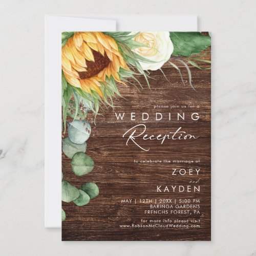 Bold Country Sunflower  Wood Wedding Reception Invitation