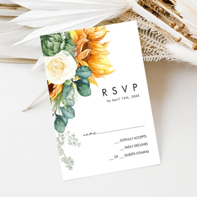 Bold Country Sunflower | Wood Wedding RSVP Card (Creator Uploaded)
