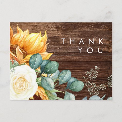 Bold Country Sunflower  Wood Wedding Thank You Postcard