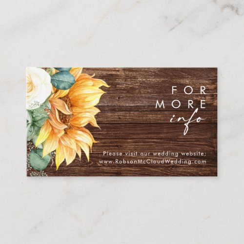 Bold Country Sunflower  Wood Wedding Website Enclosure Card