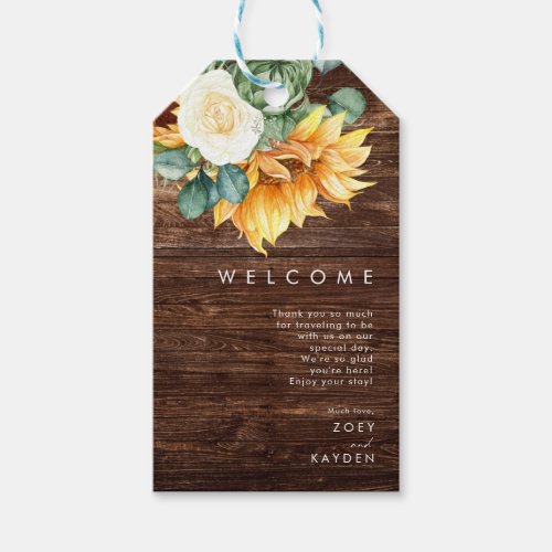 Bold Country Sunflower  Wood Wedding Welcome Gift Tags