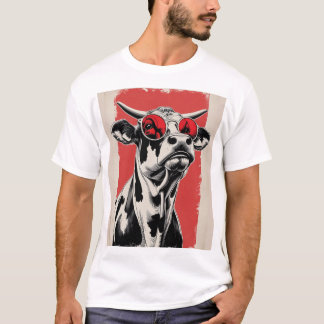 Bold Cow Illustration with Red Sunglasses T-Shirt