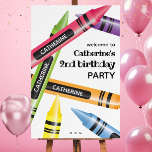 Bold Crayon 2nd Birthday Party Welcome Sign