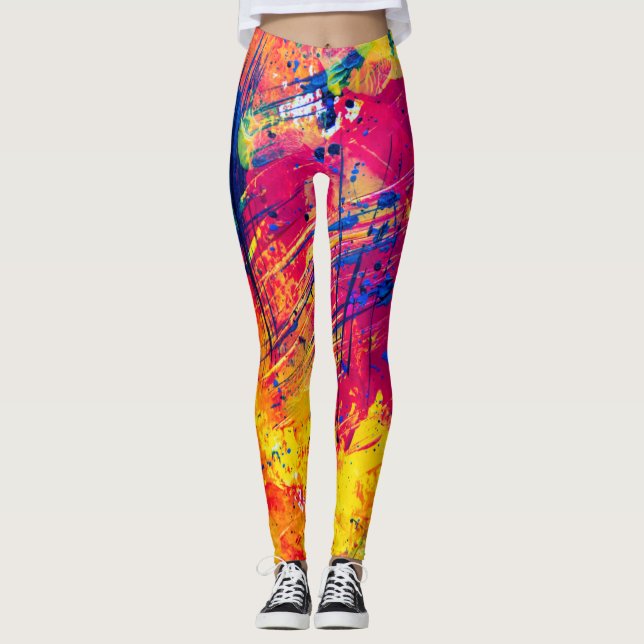 Bold Crazy Trendy Colorful  Abstract Wild Chic Leggings (Front)