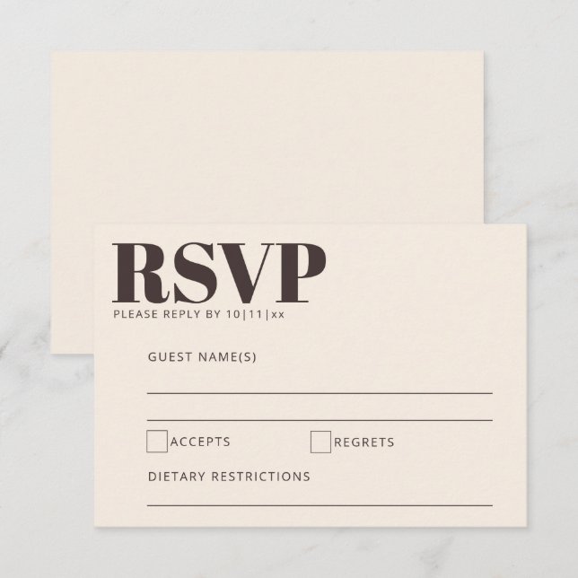 Bold Cream and Brown Modern Wedding Enclosure RSVP Card (Front/Back)