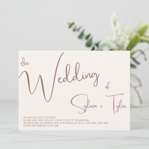 Bold Cream Minimalist Typography Wedding  Invitation