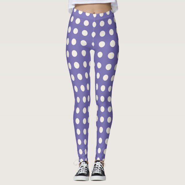 Bold Creamy White Polka Dots on Purple Leggings (Front)