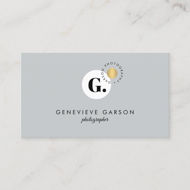 Bold Creative Monogram Logo Gray Social Media Business Card (Front)