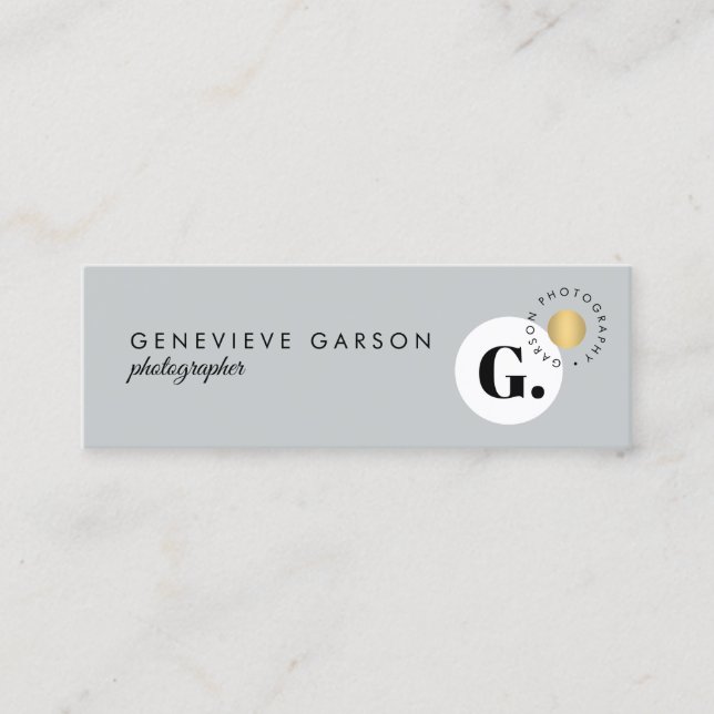 Bold Creative Monogram Logo Gray Social Media Mini Business Card (Front)