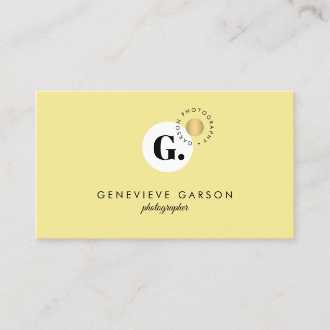 Bold Creative Monogram Logo Yellow Social Media Business Card (Front)