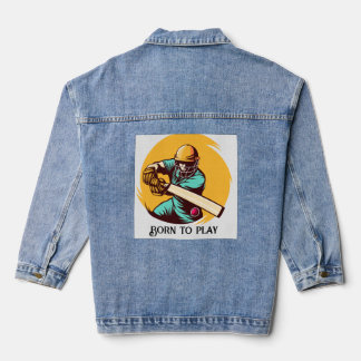 Bold Cricket Player Swinging Bat – Sports Vector D Denim Jacket