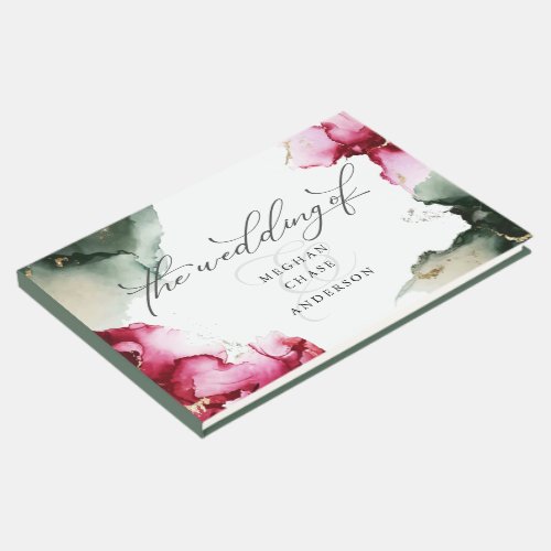 Bold Crimson and Sage Green Watercolor  Guest Book