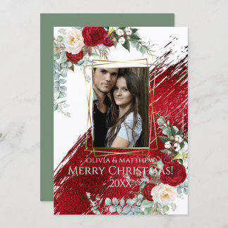 BOLD Crimson Merry Christmas Photo Frame Invitation