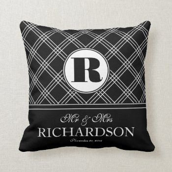 Bold Criss Cross Pattern Monogram Mr And Mrs Throw Pillow by PartyHearty at Zazzle