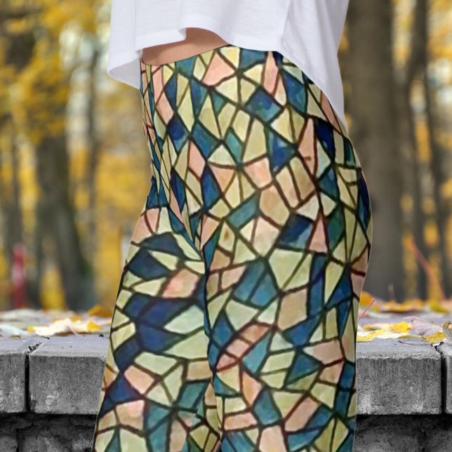 Bold Cubism Style Print Leggings (Bold Cubism Style )