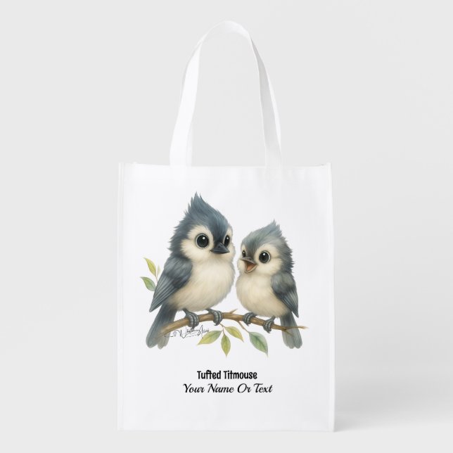 Bold Curious Tufted Titmouse  Grocery Bag (Front)