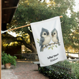 Bold Curious Tufted Titmouse House Flag