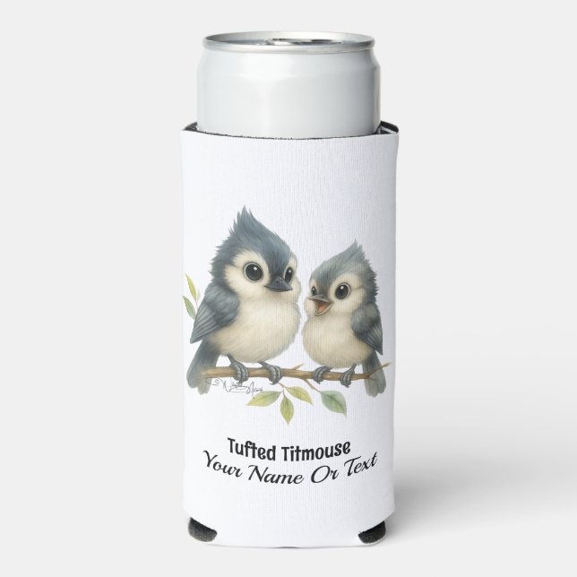 Bold Curious Tufted Titmouse  Seltzer Can Cooler (Seltzer Front)