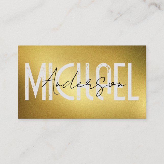 Bold | Cursive Text | Gold Texture Business Card (Front)