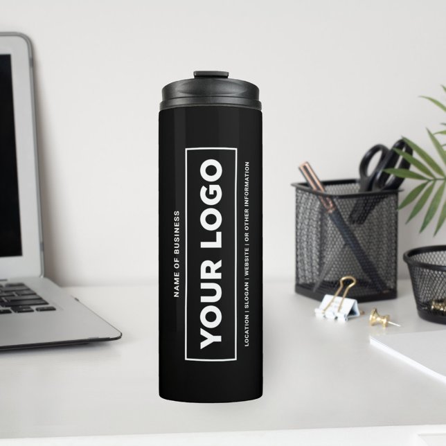 Bold Custom Black Business Vertical Logo Thermal Tumbler (Creator Uploaded)
