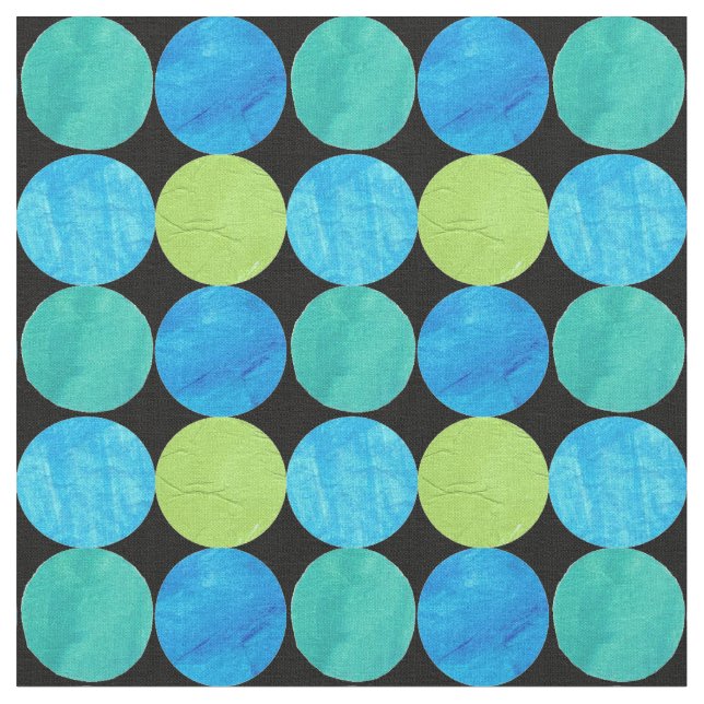 Bold Custom Blue Green Black Circles Fabric (Close Up)