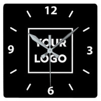 Bold Custom Business Logo on Black Background Square Wall Clock