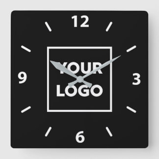 Bold Custom Business Logo on Black Background Square Wall Clock