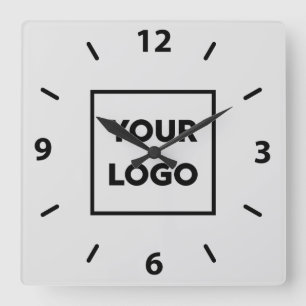 Bold Custom Business Logo on Grey Square Wall Clock
