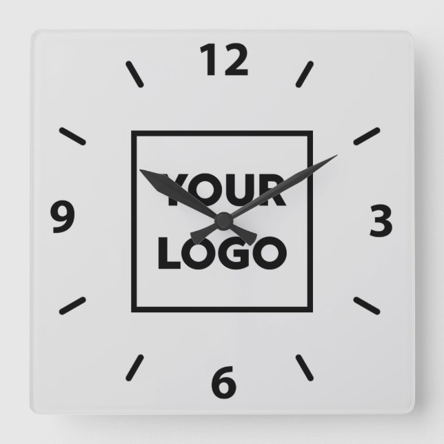 Bold Custom Business Logo on Grey Square Wall Clock (Front)