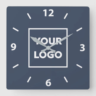 Bold Custom Business Logo on Navy Blue Square Wall Clock