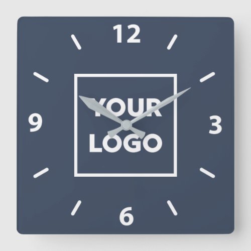 Bold Custom Business Logo on Navy Blue Square Wall Clock