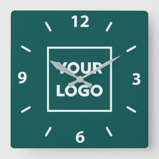 Bold Custom Business Logo on Teal Square Wall Clock