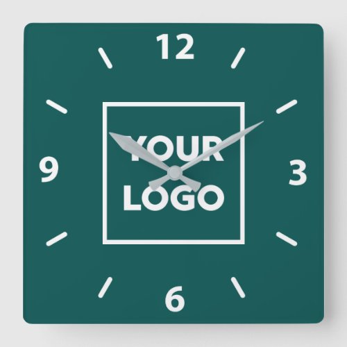Bold Custom Business Logo on Teal Square Wall Clock