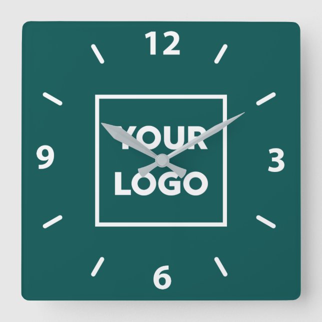 Bold Custom Business Logo on Teal Square Wall Clock (Front)