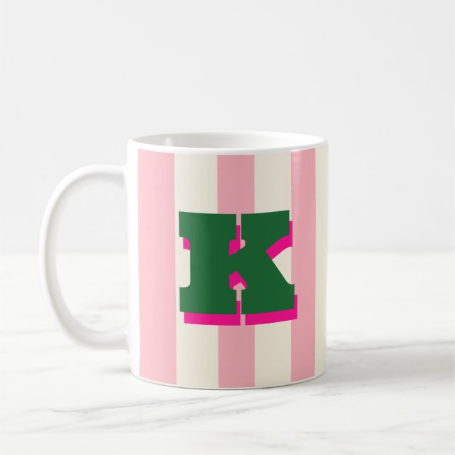 Bold Custom Initial, Personalized Striped Coffee Mug (Left)