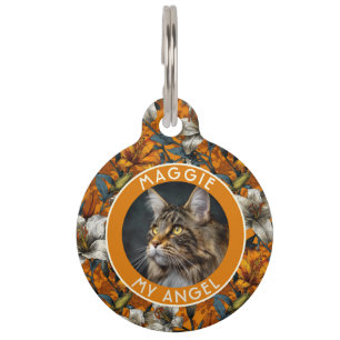 Bold Custom Kitten Owner Gift Lilies Flower Pet ID Tag