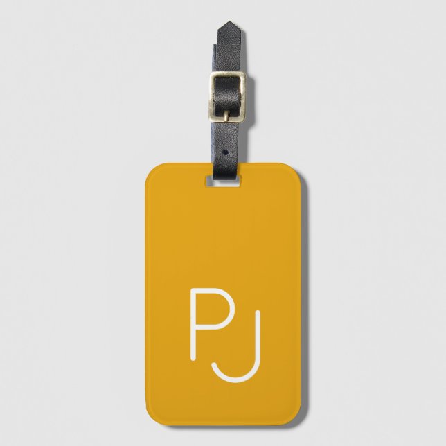 Bold custom monogram retro Mustard  Luggage Tag (Front Vertical)