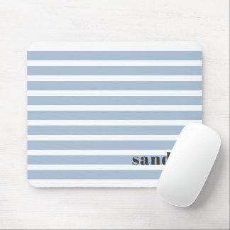 Bold Custom Name Dusty Blue Stripes Personalized Mouse Pad