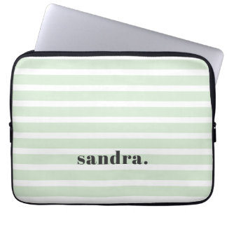 Bold Custom Name Light Green Stripes Personalized Laptop Sleeve