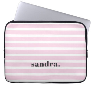 Bold Custom Name Light Pink Stripes Personalized Laptop Sleeve