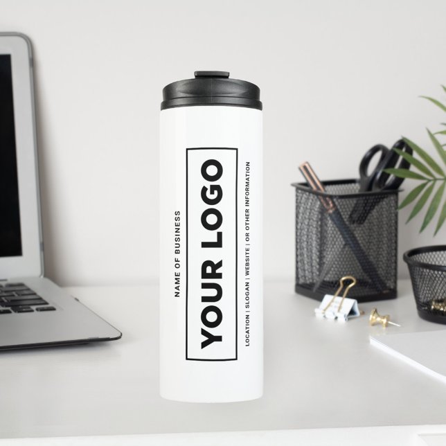 Bold Custom White Business Vertical Logo Thermal Tumbler (Creator Uploaded)
