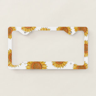 Bold & Cute Girly Vintage Elegant Retro Sunflower License Plate Frame