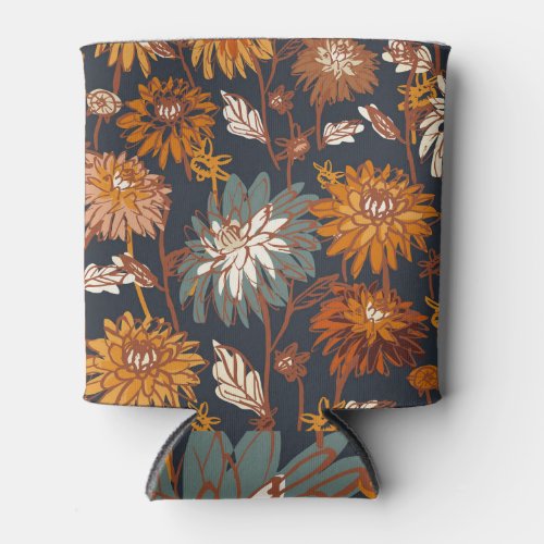 Bold Dahlia Chrysanthemum Chinese Pattern Can Cooler