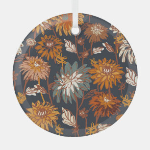 Bold Dahlia Chrysanthemum Chinese Pattern Glass Ornament