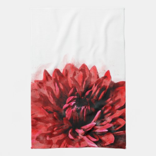 Bold Dahlia Watercolor Crimson Kitchen Towel