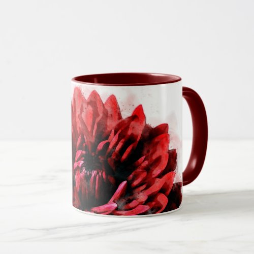 Bold Dahlia Watercolor Crimson Mug