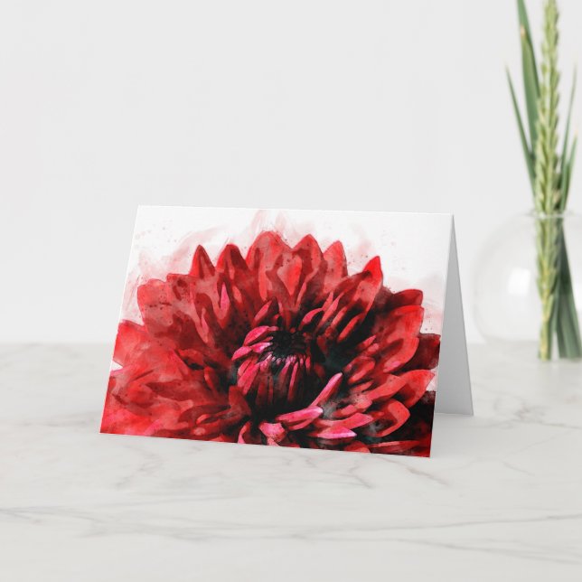 Bold Dahlia Watercolor Crimson Note Card (Front)