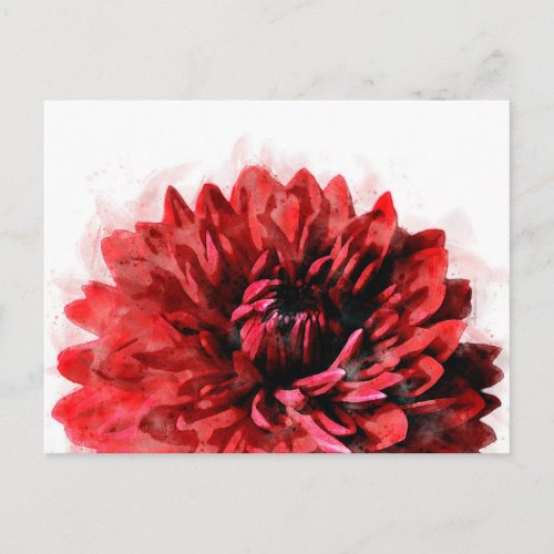 Bold Dahlia Watercolor Crimson Postcard